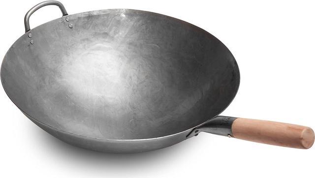Main image of Craft Wok Big 16 Inch Heavy Hand Hammered Carbon Steel Pow Wok with Wooden and Steel Helper Handle (Round Bottom) / 731W138