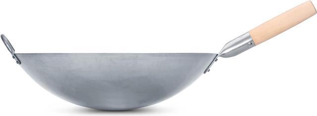 Alt view image 7 of 7 - Craft Wok Big 16 Inch Heavy Hand Hammered Carbon Steel Pow Wok with Wooden and Steel Helper Handle (Round Bottom) / 731W138