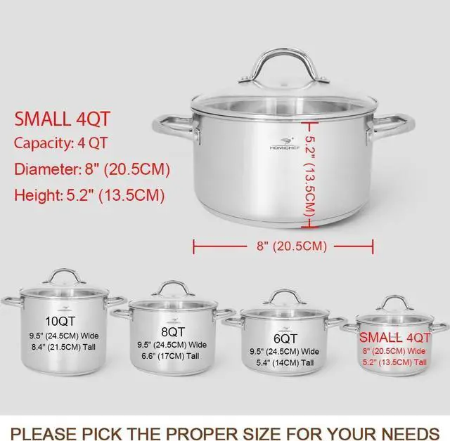 Alt view image 4 of 7 - HOMICHEF Small Stock Pot 4 Quart Nickel Free Stainless Steel - 4 Qt Stockpot With Lid - Induction Pot