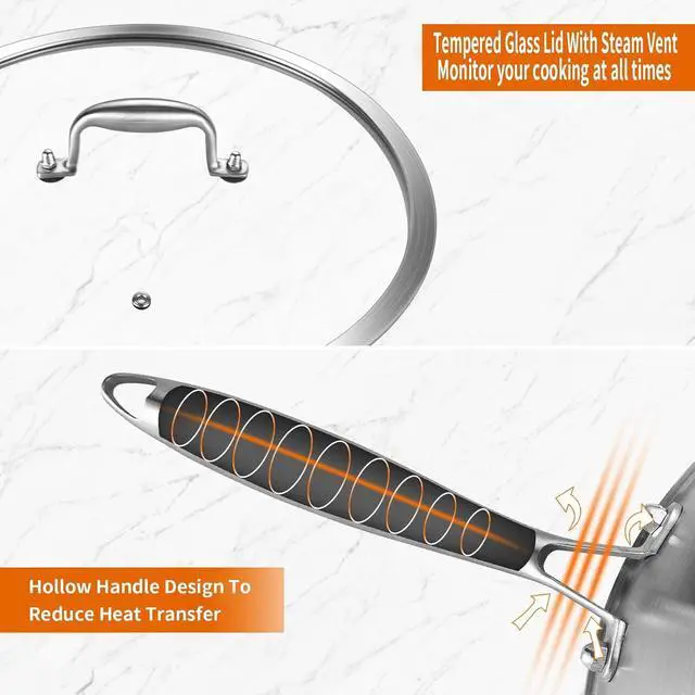 Alt view image 4 of 6 - DELARLO Tri-Ply Stainless Steel Woks, 12 Inch Cooking Wok Pan with Lid, Wide & Deep Cookware Stir-Fry Pans, Dishwasher and Oven Safe Up To 600°F, Works on Induction