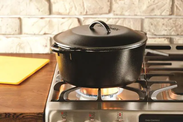 Alt view image 3 of 5 - Lodge 7-Quart Cast Iron Dutch Oven  Made in USA, Pre-Seasoned, PFAS-Free & Non-Toxic, Heat-Treated, Induction Compatible, Self-Basting Lid, Durable Multi-Use Cooking Pot for Oven to Table