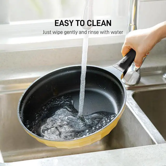 Alt view image 5 of 7 - BUYDEEM Cast Aluminum Non Stick Frying Pan 10.2 Inch, Rapid Even Heating Skillet with Glass Lid, All Stovetops Compatible, No PFOA/PFAS Egg Pan with Cool Handle, Cheflite Series CP151 Mellow Yellow