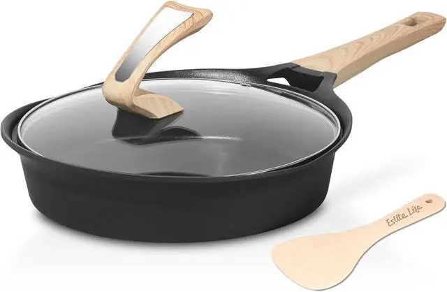 Main image of ESLITE LIFE Nonstick Deep Frying Pan Skillet with Lid, Healthy Granite Coating Egg Omelette Pan Stone Cookware Chef's Pan, PFOA Free(Black, 11 Inch)