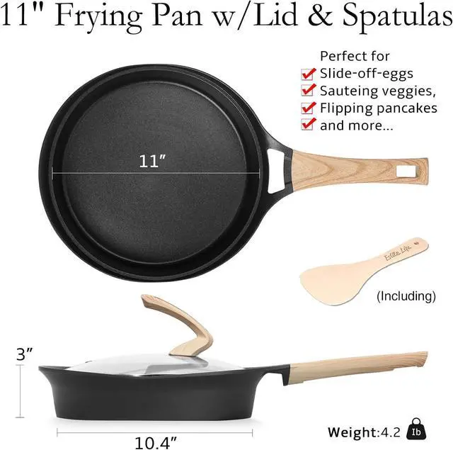 Alt view image 2 of 7 - ESLITE LIFE Nonstick Deep Frying Pan Skillet with Lid, Healthy Granite Coating Egg Omelette Pan Stone Cookware Chef's Pan, PFOA Free(Black, 11 Inch)