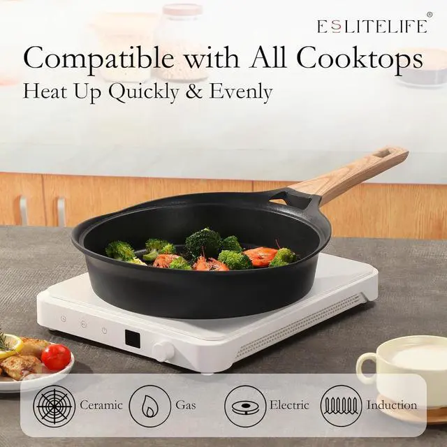 Alt view image 4 of 7 - ESLITE LIFE Nonstick Deep Frying Pan Skillet with Lid, Healthy Granite Coating Egg Omelette Pan Stone Cookware Chef's Pan, PFOA Free(Black, 11 Inch)