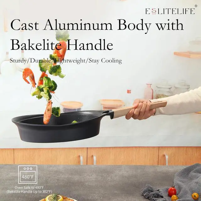 Alt view image 5 of 7 - ESLITE LIFE Nonstick Deep Frying Pan Skillet with Lid, Healthy Granite Coating Egg Omelette Pan Stone Cookware Chef's Pan, PFOA Free(Black, 11 Inch)