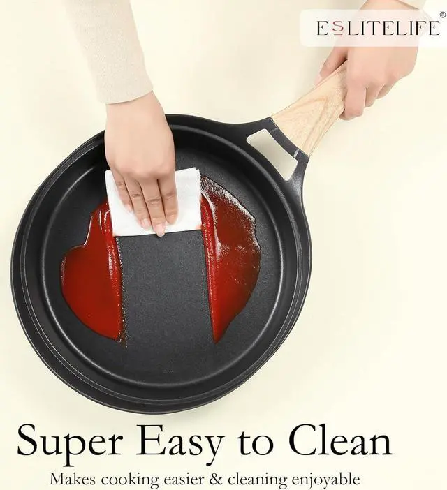 Alt view image 6 of 7 - ESLITE LIFE Nonstick Deep Frying Pan Skillet with Lid, Healthy Granite Coating Egg Omelette Pan Stone Cookware Chef's Pan, PFOA Free(Black, 11 Inch)