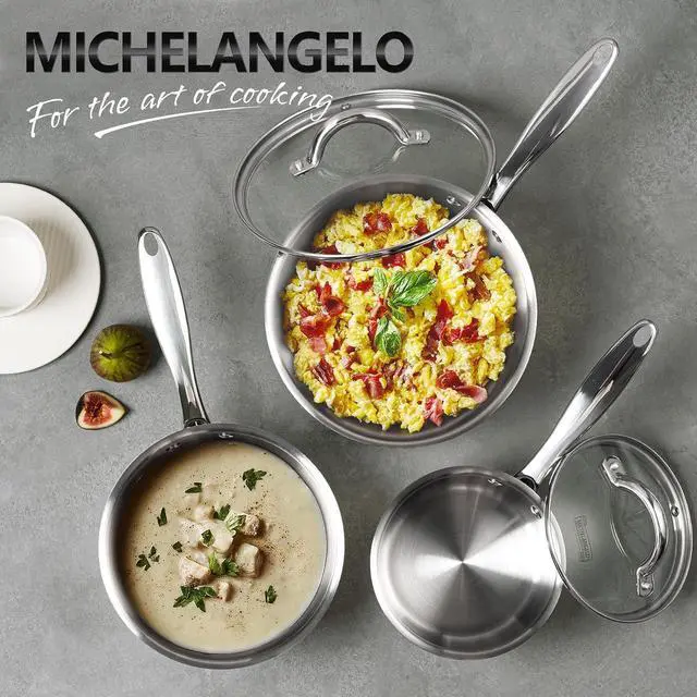 Alt view image 7 of 7 - MICHELANGELO Saucepan Set 6pc, 18/10 Stainless Steel Sauce Pan with Lid, Tri-Ply Bottom Sauce Pot Set, Nonstick Saucepan, Induction Compatible, 1QT & 2QT &3QT