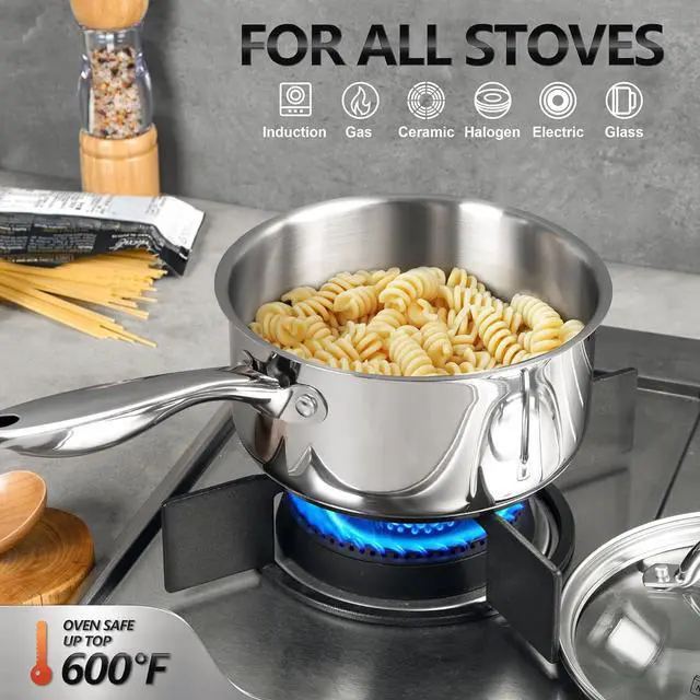 Alt view image 5 of 7 - MICHELANGELO Saucepan Set 6pc, 18/10 Stainless Steel Sauce Pan with Lid, Tri-Ply Bottom Sauce Pot Set, Nonstick Saucepan, Induction Compatible, 1QT & 2QT &3QT