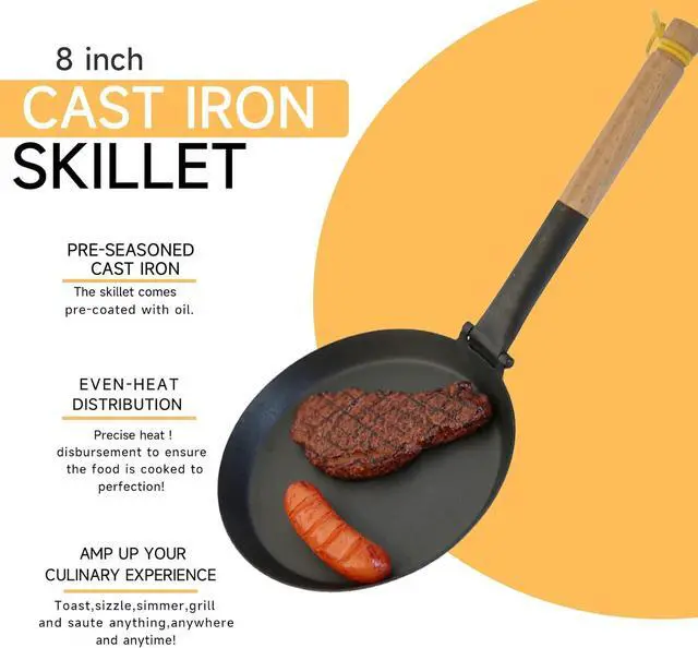 Alt view image 4 of 7 - 8.2 Inch Non Stick Frying Pan, Pre-Seasoned Carbon Steel Grill Pan with Folding Handle, Camping Indoor & Outdoor Cooking, Easy to Clean, Suitable for All Kinds of Stoves
