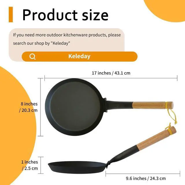 Alt view image 3 of 7 - 8.2 Inch Non Stick Frying Pan, Pre-Seasoned Carbon Steel Grill Pan with Folding Handle, Camping Indoor & Outdoor Cooking, Easy to Clean, Suitable for All Kinds of Stoves