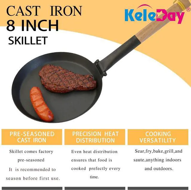 Alt view image 6 of 7 - 8.2 Inch Non Stick Frying Pan, Pre-Seasoned Carbon Steel Grill Pan with Folding Handle, Camping Indoor & Outdoor Cooking, Easy to Clean, Suitable for All Kinds of Stoves