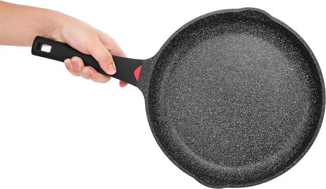 Alt view image 3 of 7 - 9.5 Inch Non Stick Frying Pans Granite Coated with Pour Spout - 1.9 Quart Skillet with Comfortable Stay Cool Grip Handle - Induction Compatible Non Toxic PFOA Free Ceramic Pan (Black)
