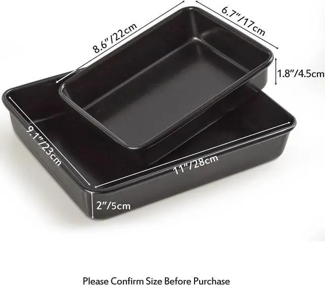 Alt view image 4 of 7 - Heavy Roasting Pan Set of 2, Nonstick Rectangular Deep Baking Pans, 0.8mm Lasagna Oven Pan, 11"+8.6"
