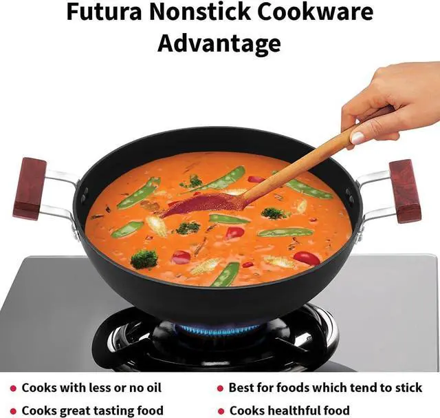 Alt view image 4 of 7 - Hawkins Futura 5 Litre Deep Kadhai, Non Stick Kadai with Glass Lid, Flat Bottom Induction Kadhai, Black (INK50G)
