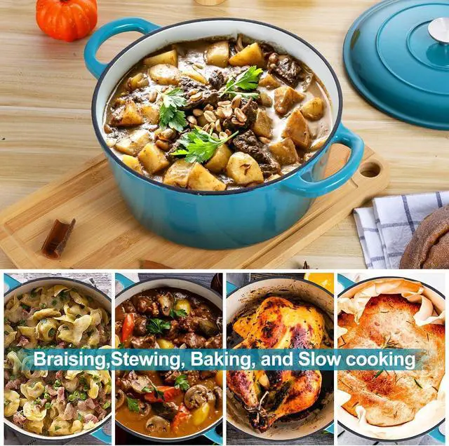 Alt view image 4 of 7 - E-far 6 Quart Dutch Oven, Enameled Cast Iron Dutch Oven Pot with Lid, Nonstick Round Cookware for Braising/Stews/Roasting/Bread Baking/Cooking, Heavy Duty, Induction & Oven Safe - Teal Mist