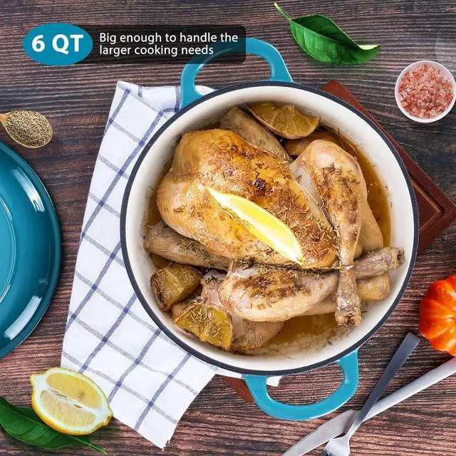 Alt view image 6 of 7 - E-far 6 Quart Dutch Oven, Enameled Cast Iron Dutch Oven Pot with Lid, Nonstick Round Cookware for Braising/Stews/Roasting/Bread Baking/Cooking, Heavy Duty, Induction & Oven Safe - Teal Mist