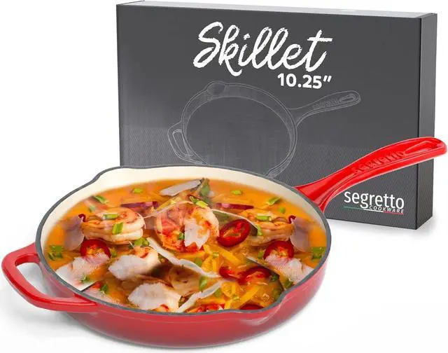 Main image of Enameled Cast Iron Skillet, 10.25-IN Rosso (Gradient Red) Enamel Skillet Pan, No Seasoning Required and Cast Iron Frying Pan