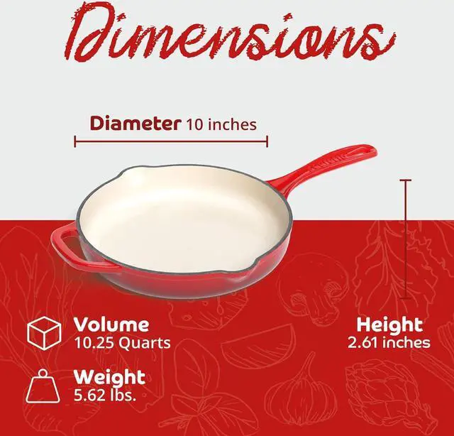 Alt view image 2 of 7 - Enameled Cast Iron Skillet, 10.25-IN Rosso (Gradient Red) Enamel Skillet Pan, No Seasoning Required and Cast Iron Frying Pan
