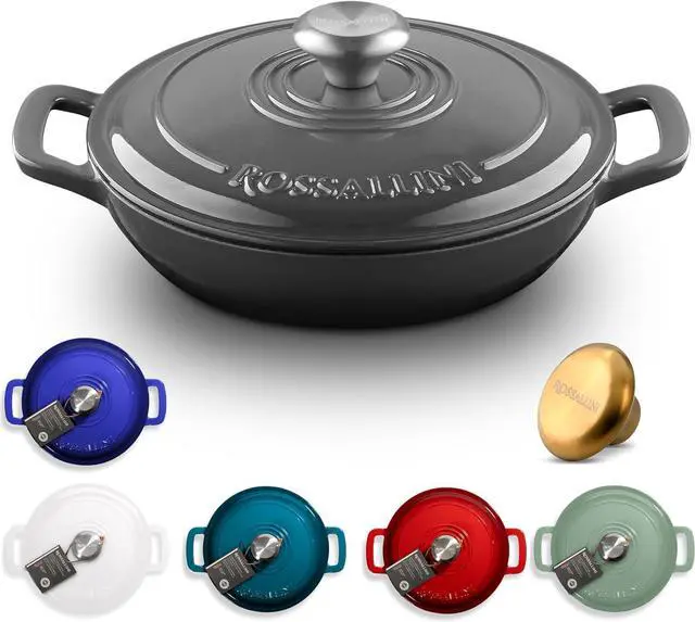 Main image of Signature Enameled Cast Iron Braiser, Non-Stick Serving Pot with Tight Fitting Lid for Perfect Roasting, Baking, Sauteing, Searing, and Pan Frying | 1.5Q (1.4L) - Oyster Grey