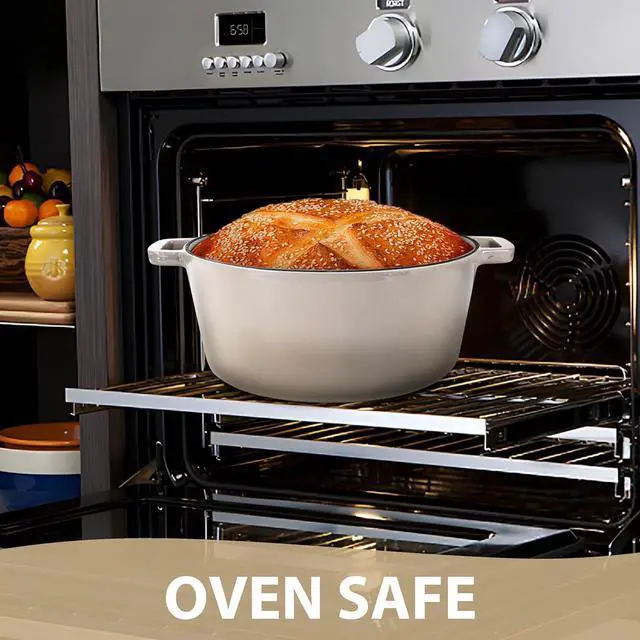Alt view image 6 of 7 - TeamFar 5 Quart Dutch Oven, 2 In 1 Enameled Cast Iron Dutch Oven Pot Cookware with Skillet Lid, for Bread Baking Braising Stewing Roasting, Sturdy & Nonstick, Oven Safe & Fit for Induction (Khaki)