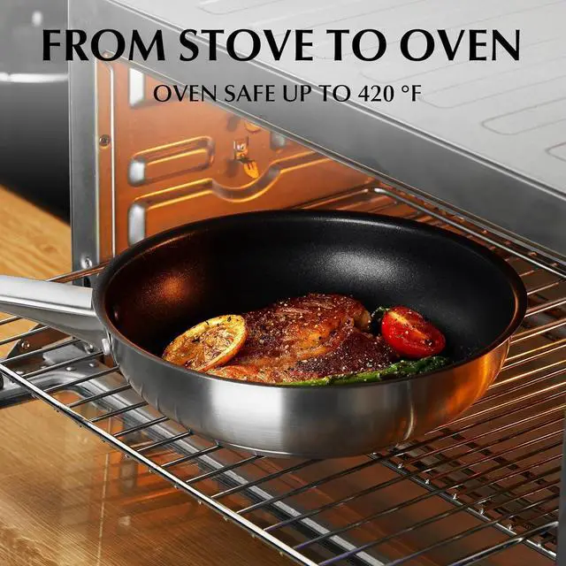 Alt view image 5 of 7 - KOCH SYSTEME CS Stainless Steel Pan 12 Inch, Non Stick Frying Pans with Non-toxic Stainless Steel for Professional Cooking, 12 Inch Stainless Steel Pan with Stay-cool Handle, Induction Pan, Oven Safe