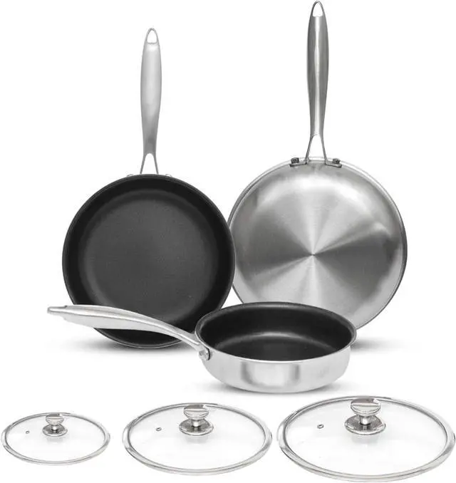 Main image of AUDANNE 6 Piece Nonstick Frying Pan Set Stainless Steel with Lid, 8 inch &10 inch & 12 inch Non Stick Skillet with Handle - PFOA Free, Oven Safe Non-stick Teflon Coating Induction Cooking Cookware