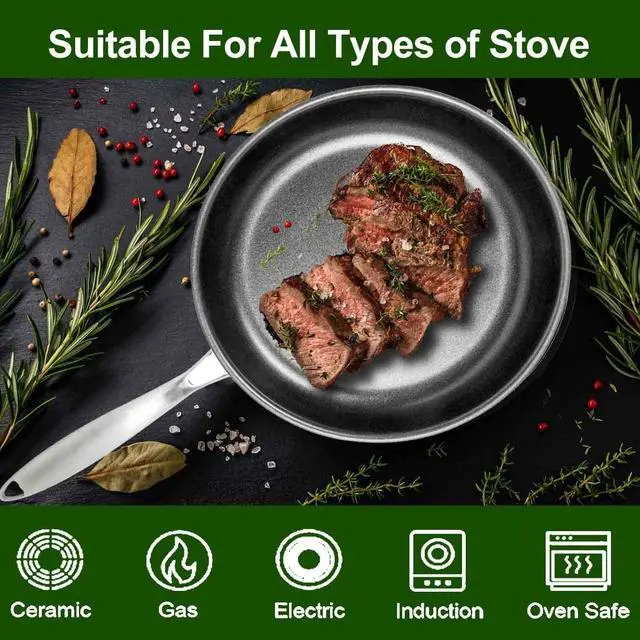 Alt view image 4 of 7 - AUDANNE 6 Piece Nonstick Frying Pan Set Stainless Steel with Lid, 8 inch &10 inch & 12 inch Non Stick Skillet with Handle - PFOA Free, Oven Safe Non-stick Teflon Coating Induction Cooking Cookware