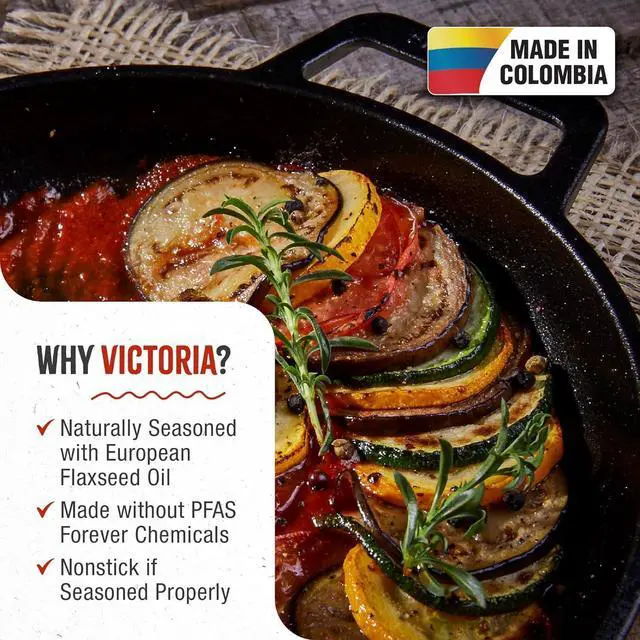 Alt view image 2 of 7 - Victoria Cast Iron Round Skillet with Double Loop Handles, Made in Colombia, 10 Inches