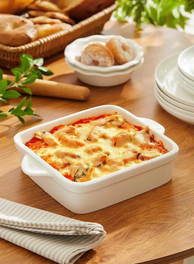 Alt view image 3 of 7 - Sweese 8x8 inch Square Porcelain Baking Dish with Double Handles - Non-Stick Oven Casserole Pan for Brownie, Lasagna, Roasting - Great for Serving or Cooking