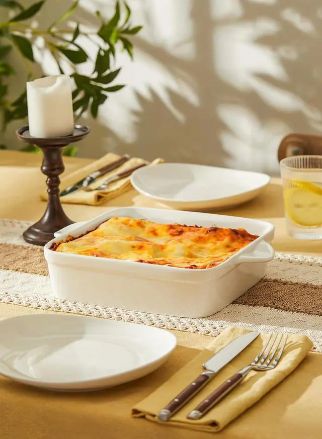 Alt view image 4 of 7 - Sweese 8x8 inch Square Porcelain Baking Dish with Double Handles - Non-Stick Oven Casserole Pan for Brownie, Lasagna, Roasting - Great for Serving or Cooking