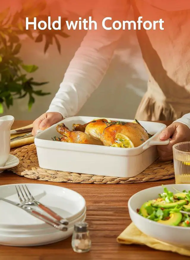 Alt view image 5 of 7 - Sweese 8x8 inch Square Porcelain Baking Dish with Double Handles - Non-Stick Oven Casserole Pan for Brownie, Lasagna, Roasting - Great for Serving or Cooking