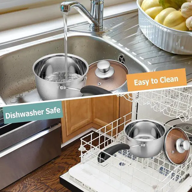 Alt view image 6 of 6 - TeamFar 1qt & 2qt Saucepan with Lid, Stainless Steel Small Cooking Pot, Milk Sauce Pan with Long Handle for Home Kitchen, Non-Toxic & Heavy-Duty, Multi-use & Dishwasher Safe