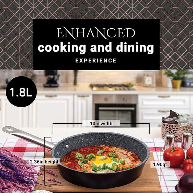 Alt view image 5 of 7 - serenk Excellence Granite Egg Pan, PFOA Free Frying Pan, Extra Thick Bottom Non Stick Fry Skillet, 1.8 in 1.5 qt Omelette Pan with Glass Lid, Oven and Dishwasher Safe (10.23in 60.86oz)