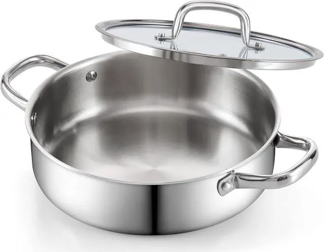 Main image of Cook N Home Deep Saute Pan with Lid 4 Quart, Tri-Ply Clad Stainless Steel Deep Frying Pan, 10.5 Inch Skillet, Induction Cooking Pan Kitchen Pan, Silve