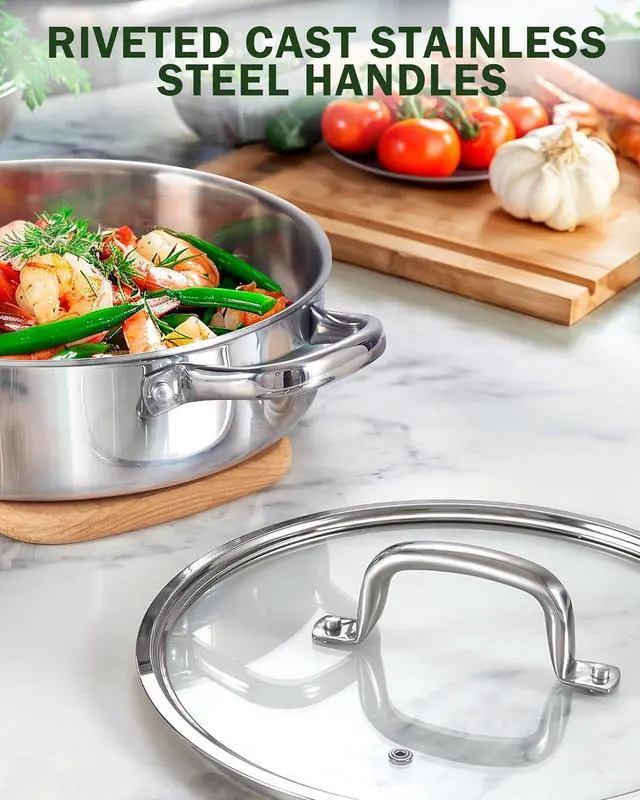 Alt view image 5 of 6 - Cook N Home Deep Saute Pan with Lid 4 Quart, Tri-Ply Clad Stainless Steel Deep Frying Pan, 10.5 Inch Skillet, Induction Cooking Pan Kitchen Pan, Silve