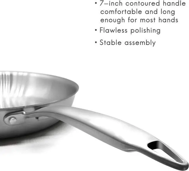 Alt view image 3 of 7 - Fortune Candy 8-Inch Fry Pan with Lid, 3-ply Skillet, 18/8 Stainless Steel, Dishwasher Safe, Induction Ready, Silver