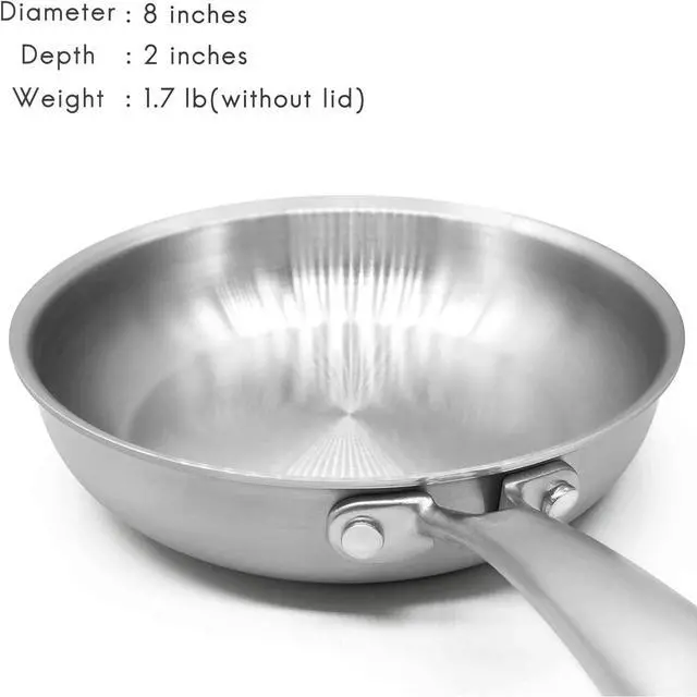 Alt view image 4 of 7 - Fortune Candy 8-Inch Fry Pan with Lid, 3-ply Skillet, 18/8 Stainless Steel, Dishwasher Safe, Induction Ready, Silver