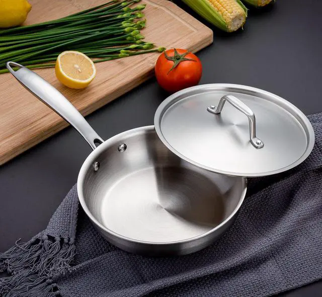 Alt view image 7 of 7 - Fortune Candy 8-Inch Fry Pan with Lid, 3-ply Skillet, 18/8 Stainless Steel, Dishwasher Safe, Induction Ready, Silver