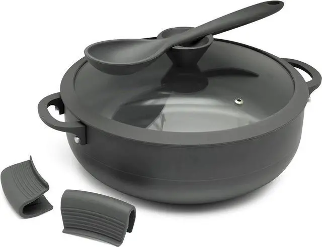 Main image of Nativo Nonstick Nontoxic Ceramic Caldero Dutch Oven with Glass Lid, Spoon Rest, Silicone Handle Protectors and Silicone Spatula (GRAY, 5 QT)