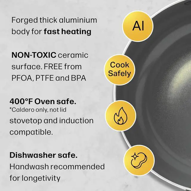 Alt view image 3 of 7 - Nativo Nonstick Nontoxic Ceramic Caldero Dutch Oven with Glass Lid, Spoon Rest, Silicone Handle Protectors and Silicone Spatula (GRAY, 5 QT)