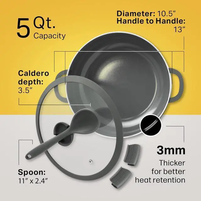 Alt view image 6 of 7 - Nativo Nonstick Nontoxic Ceramic Caldero Dutch Oven with Glass Lid, Spoon Rest, Silicone Handle Protectors and Silicone Spatula (GRAY, 5 QT)