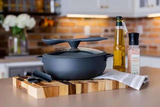 Alt view image 7 of 7 - Nativo Nonstick Nontoxic Ceramic Caldero Dutch Oven with Glass Lid, Spoon Rest, Silicone Handle Protectors and Silicone Spatula (GRAY, 5 QT)