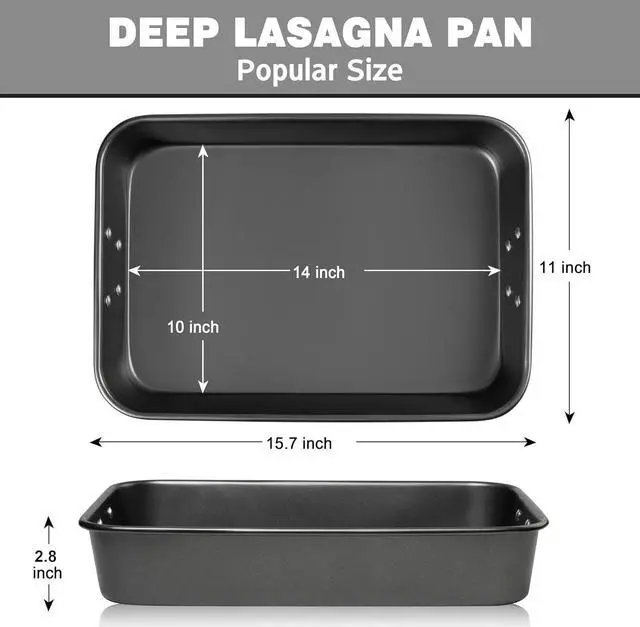 Alt view image 2 of 7 - Lasagna Pan, 15x10x3 Inch Baking Pan for Oven, Nonstick Roasting Pan with Handles, Deep Baking Dish for Brownie, Heavy Duty Rectangular Cake Pan