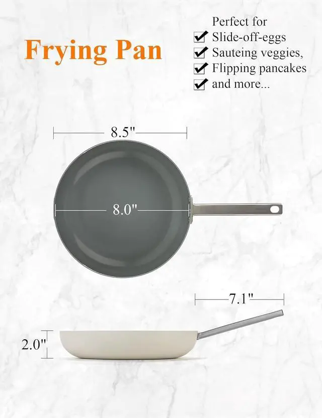Alt view image 2 of 5 - 8 Inch Nonstick Ceramic Frying Pan Healthy Frying Pan Even Heat Distribution Skillet Dishwasher Safe Pan Induction Compatible Ceramic Pan PFOA Free
