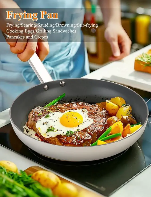 Alt view image 4 of 5 - 8 Inch Nonstick Ceramic Frying Pan Healthy Frying Pan Even Heat Distribution Skillet Dishwasher Safe Pan Induction Compatible Ceramic Pan PFOA Free