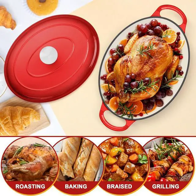 Alt view image 5 of 7 - E-far 7QT Oval Dutch Oven Pot with Lid, Enameled Cast Iron Dutch Oven with Dual Handles for Sourdough Bread Baking Cooking, Nonstick Enamel Coated Cookware(Red), Non-Toxic & Easy Clean