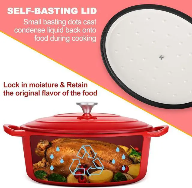 Alt view image 6 of 7 - E-far 7QT Oval Dutch Oven Pot with Lid, Enameled Cast Iron Dutch Oven with Dual Handles for Sourdough Bread Baking Cooking, Nonstick Enamel Coated Cookware(Red), Non-Toxic & Easy Clean
