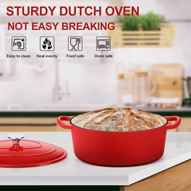 Alt view image 7 of 7 - E-far 7QT Oval Dutch Oven Pot with Lid, Enameled Cast Iron Dutch Oven with Dual Handles for Sourdough Bread Baking Cooking, Nonstick Enamel Coated Cookware(Red), Non-Toxic & Easy Clean