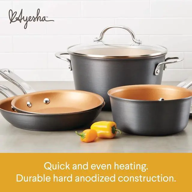 Alt view image 3 of 7 - Ayesha Curry Home Collection Hard Anodized Nonstick Cookware Pots and Pans Set, 9 Piece, Charcoal Gray
